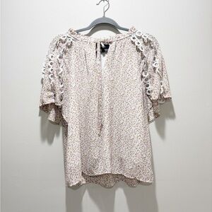 ALICE BLUE Women’s Floral Lace Trim Sleeve Detail Blouse Feminine Cottagecore L